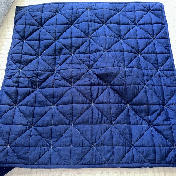 West Elm Other - West Elm Nomad Quilted Euro Shams Pair Deep Sea Navy Blue Solid Stripe Bedding